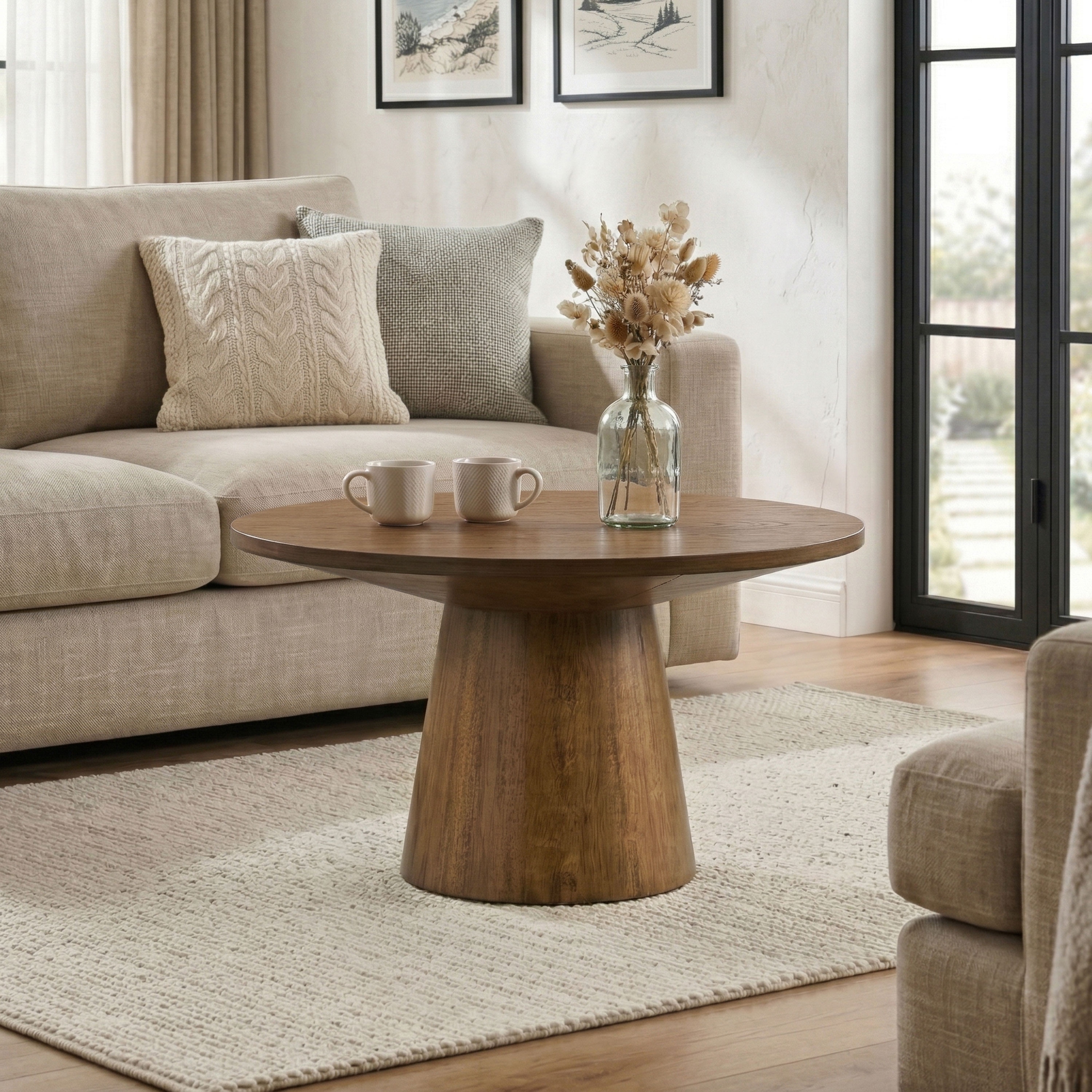 Furniture of America Vitten Modern Round Solid Wood Pedestal Coffee Table