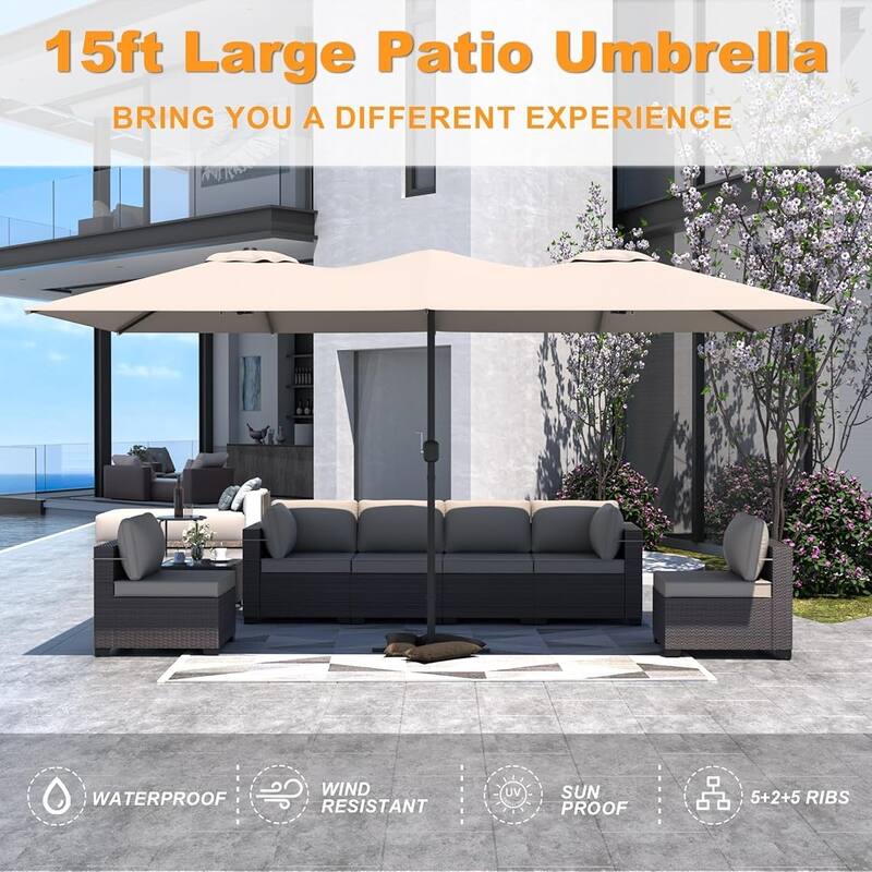 Kullavik 15ft Heavy-Duty Outdoor Center Pole Patio Umbrella