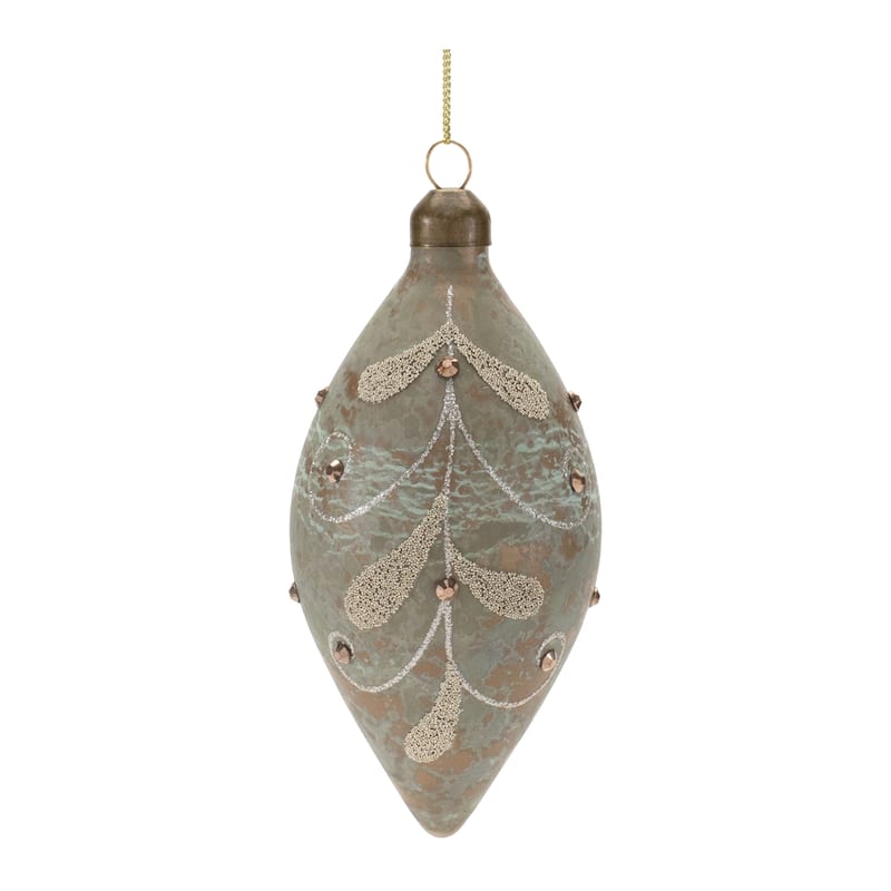 Grey Glass Beaded Onion and Oblong Ornaments Set of 12 Rustic Holiday Decor - 3.5” x 3.5” x 4” (L x W x H)