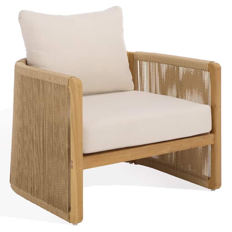 SAFAVIEH Couture Gale Teak & Hyacinth Patio Chair - 32"W x 34"D x 24"H