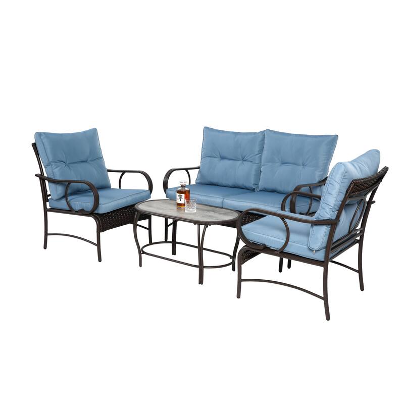 Classic Patio Sofa Wicker Conversation Set Rattan Sofa Chair wTable