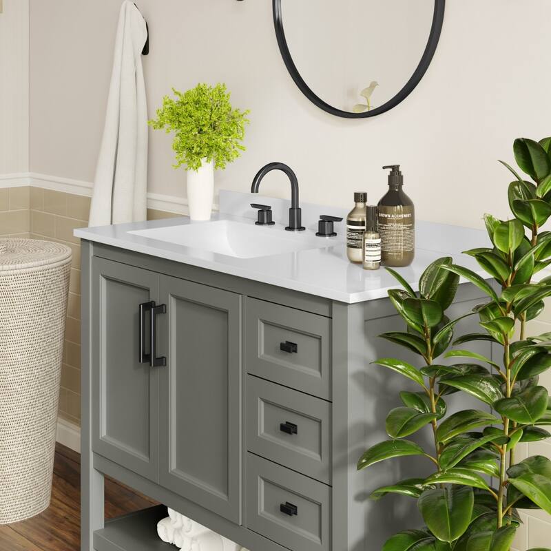 Bathroom Vanity with Sink, Open Storage, and Storage Drawers