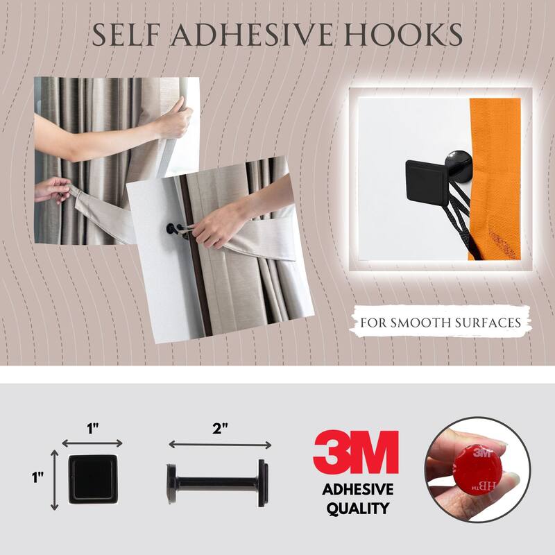 Curtain Tieback Hooks - Set of 2 Adhesive Hooks Holdbacks