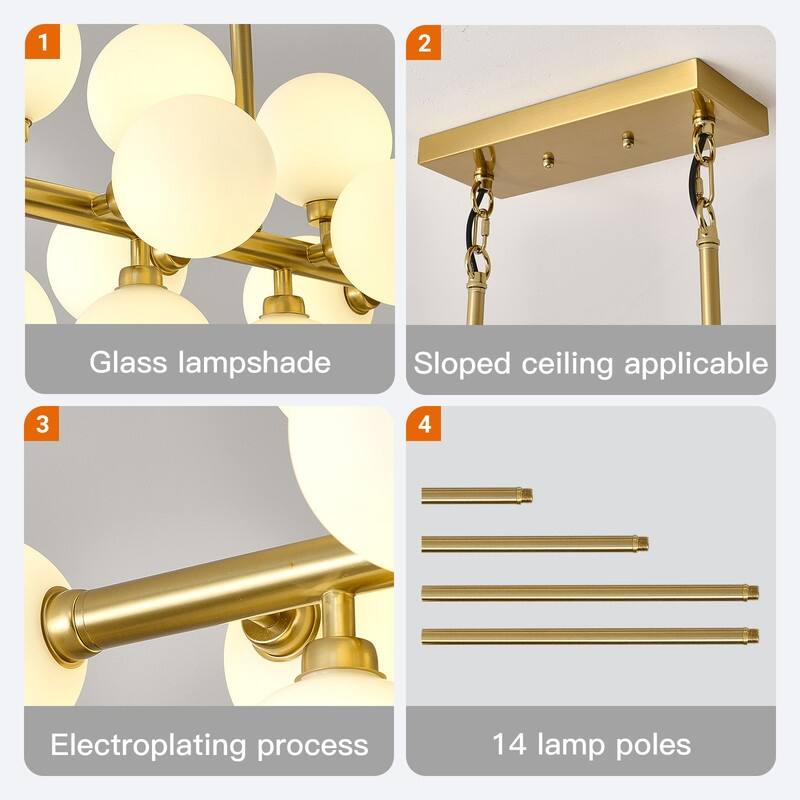 55in Modern Linear Chandeliers Large Pendant Lights Kitchen Island Lighting 16-Light Mid Century Sputnik Chandeliers