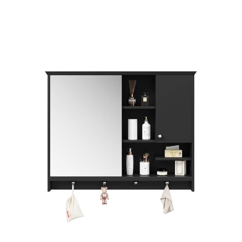 Wall Mounted Bathroom Cabinet, Mirror Cabinet with Towel Hanging Button, Medicine Cabinet with Mirror Door & Adjustabl Shelf