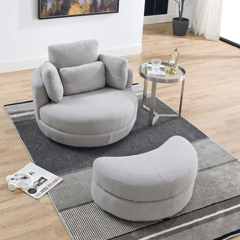 Modern Accent Round Loveseat Circle Swivel Barrel Chairs for Bedroom Cuddle Sofa Chair Lounger Armchair, 4 Pillows