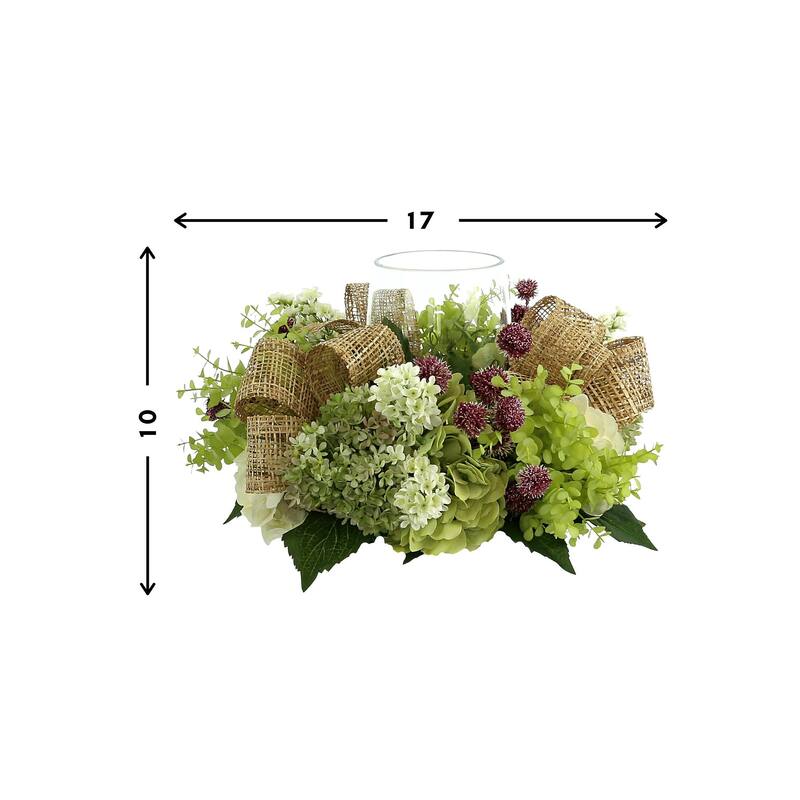 Peony and Hydrangea Glass Candle Holder Centerpiece