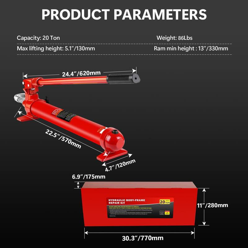 4 Ton Porta Power Kit, Portable Hydraulic Jack with 4.1 ft/1.25 m Oil Hose, 17 Pcs Hydraulic Ram, 8000 Lbs Capacity