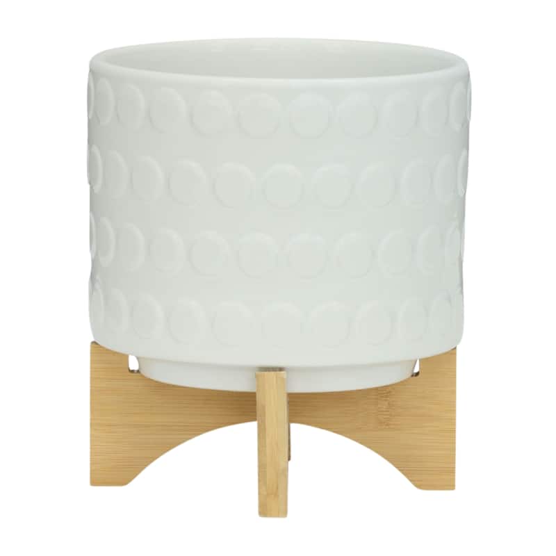 Sagebrook Home Ceramic Planters: Elevate Your Greenery with Stylish Bamboo Wood Stands - Perfect Home Decor Accessory
