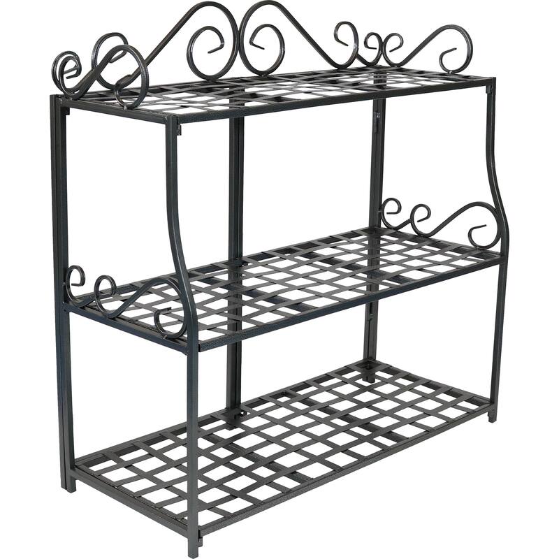 3-Tier Plant Stand Iron Metal Shelves with Decorative Scroll Edging