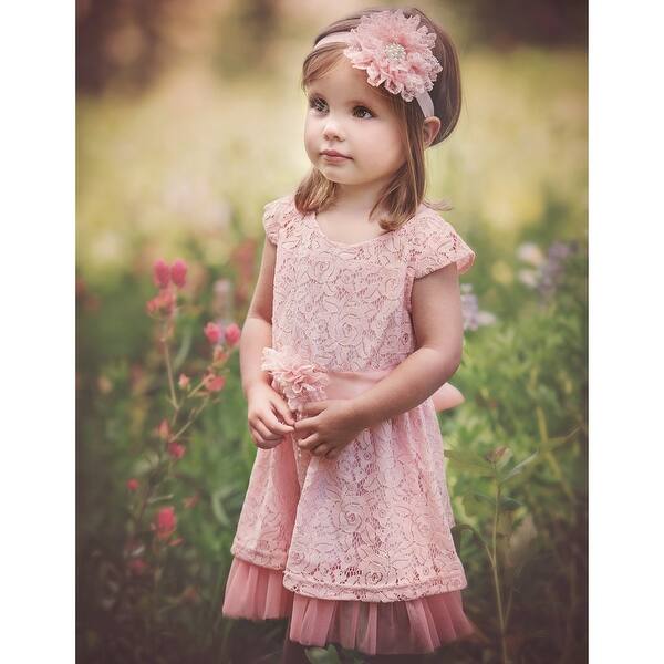 Shop Think Pink Bows Little Girls Coral Pink Lace Tulle Bella Flower Girl Dress 6 7 6 7 Overstock