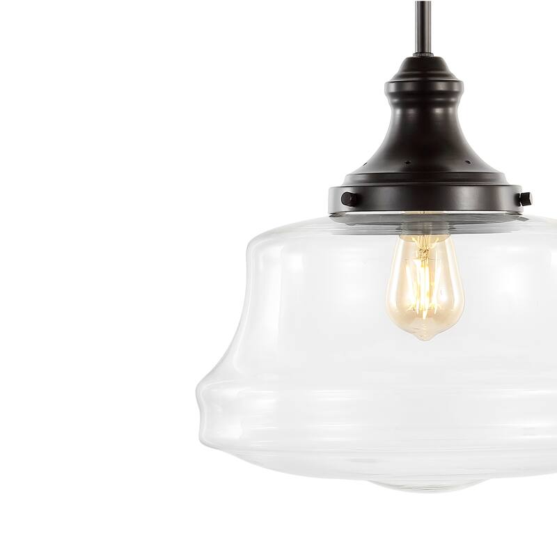 Olivier 14" 1-Light Bohemian Farmhouse Iron/Glass LED Pendant, Oil Rubbed Bronze/Clear by JONATHAN Y