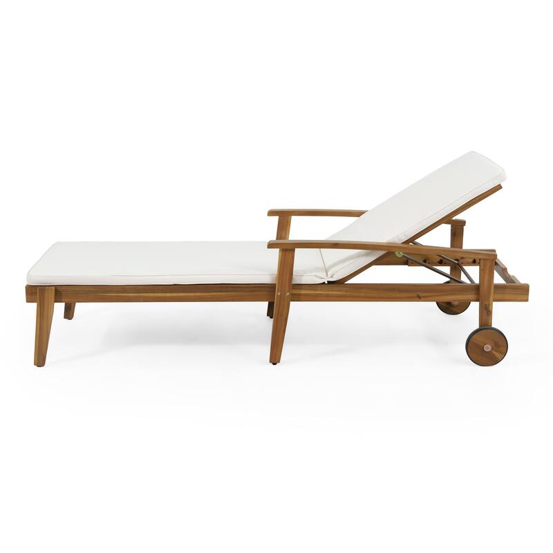 Jason Outdoor Acacia Wood Outdoor Chaise Lounge with Water Resistant Cushion by Christopher Knight Home