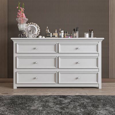 Modern Country Inspired Wood 6 Drawers Dresser Cabinet