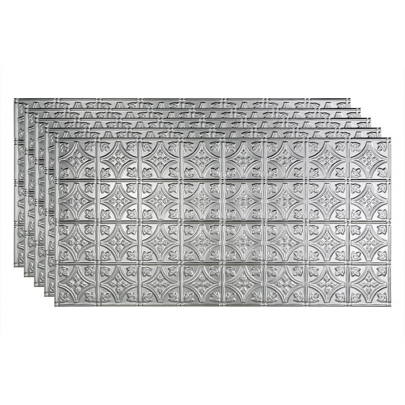 FASÄDE Traditional Style1 Decorative Vinyl 2ft x 4ft Glue Up Ceiling Panel in Brushed Aluminum (5 Pack) - 5 Pack - Brushed Aluminum