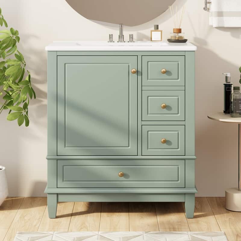 30" Bathroom Vanity with Sink, Three Drawers and Soft Close Door