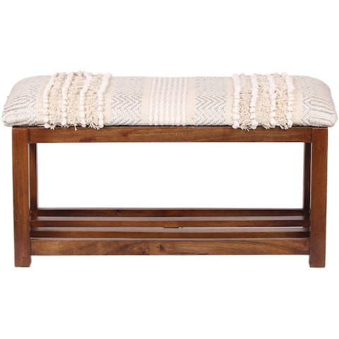 Handmade Cotton Dhurrie Upholstered Storage Bench