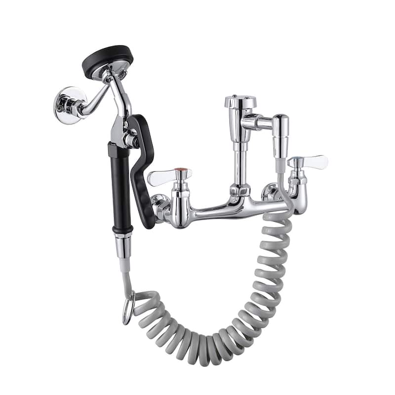 WOWOW 8 in. Double Handle Wall Mounted Pet Grooming Faucet - Polished Chrome