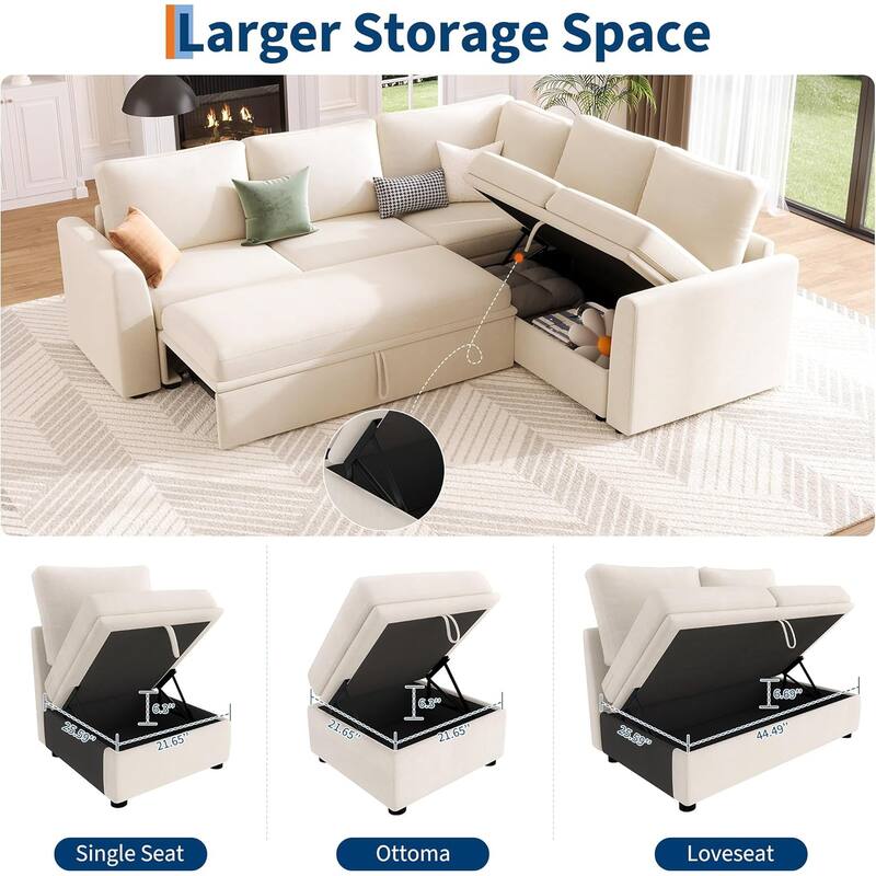 Sectional Sleeper Sofa with Pull Out Bed, Chenille Modular Sectional Sofa L Shaped Couch with Pull Out Couch