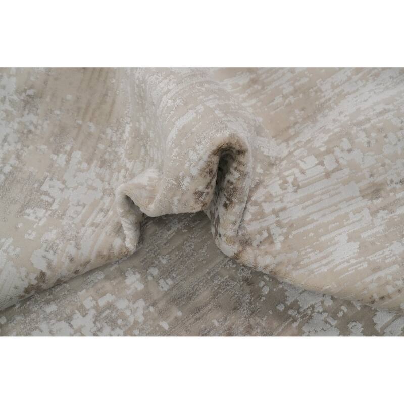 Machine Made Oriental Polyester Carpet Abstract Beige & Ivories Distressed Area Rug - 7' 5'' X 5' 2''