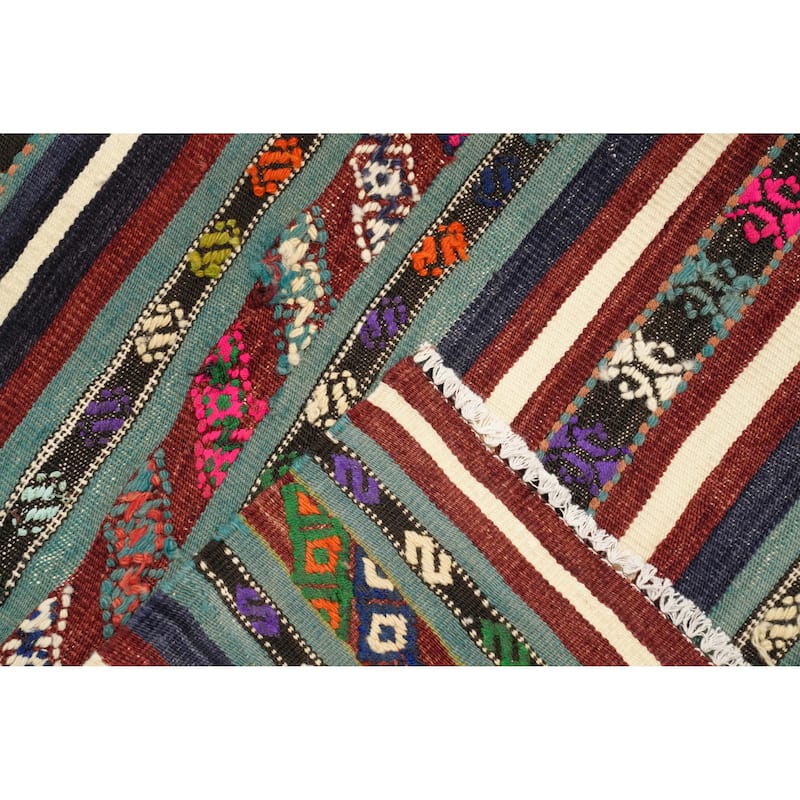 Hand Woven Oriental 100% Wool Carpet Southwestern Tribal Multi-Colored Kilim Area Rug - 7' 11'' X 4' 11''