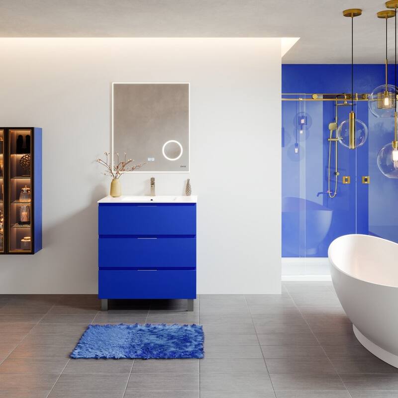 Malmo 32 "W Blue Bath Vanity with Porcelain Top & Integrated Sink