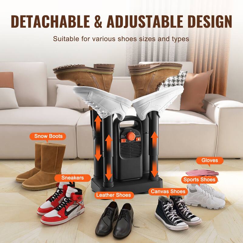 Detachable 4 Tubes Shoe Dryer, Portable Boot Dryer with Timer, Boot Warmers/Dryer with Heat Blower for Snow Boots