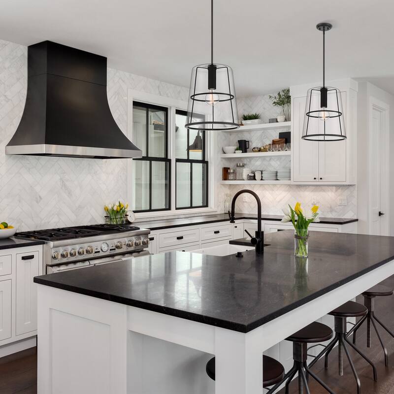 Alonzo 14 in. 1-Light Matte Black Transitional Pendant Light
