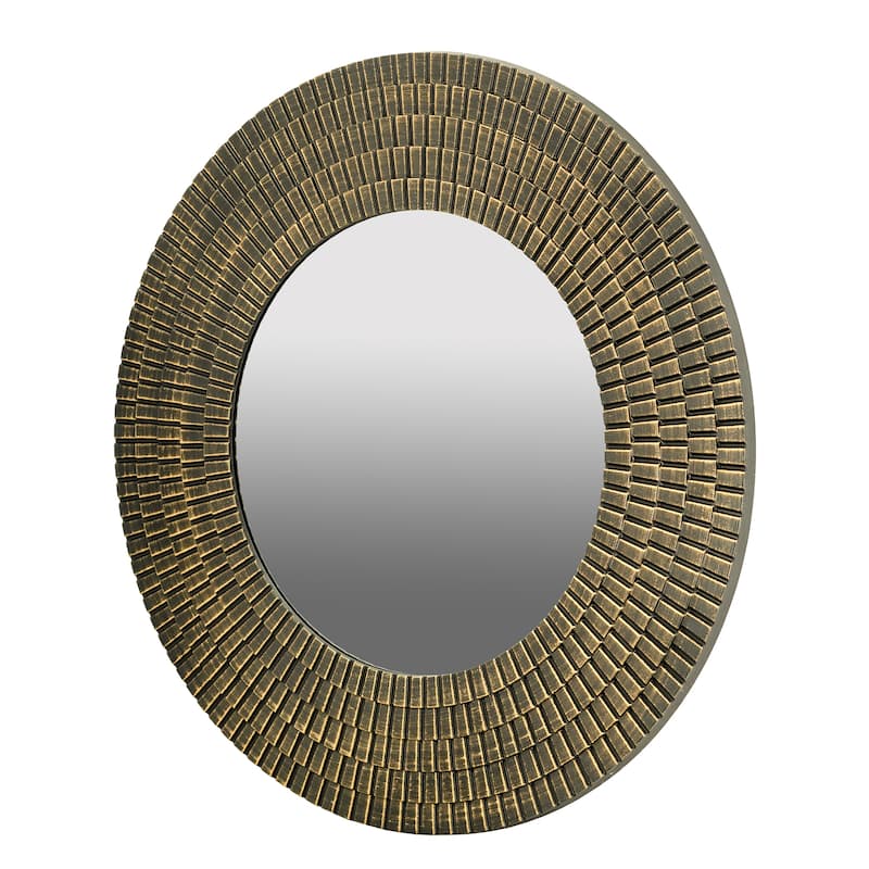 Round Gold And Black Wooden Woven Texture Accent Mirror - Gold+Black