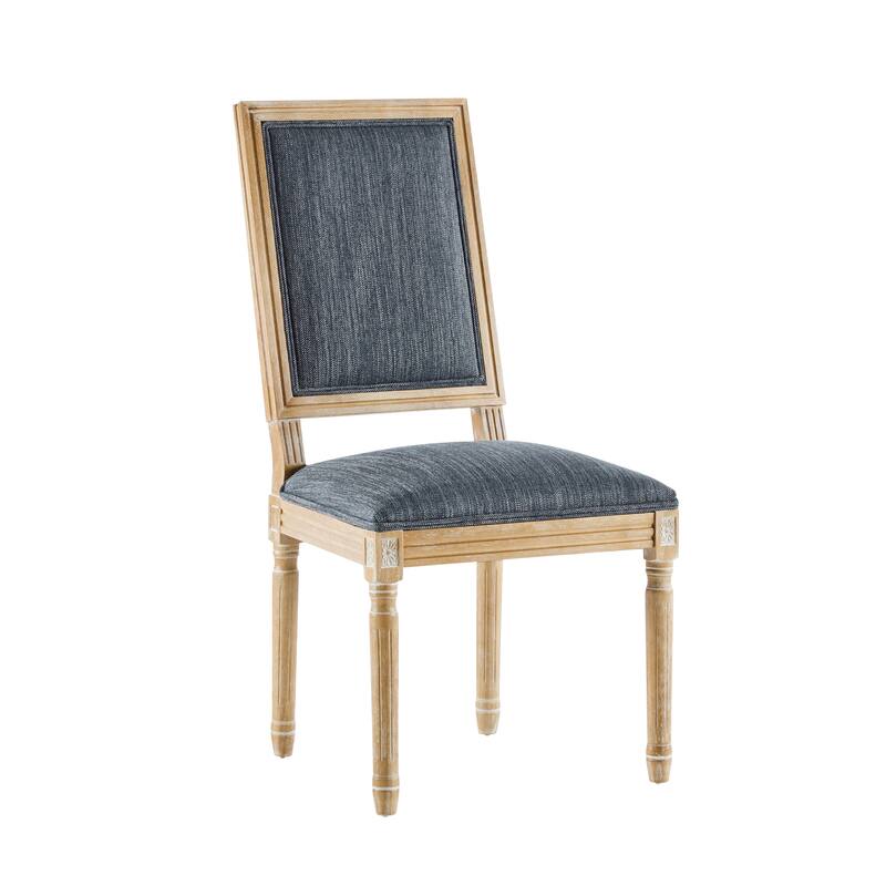 [Set of 2]Dining Chairs -Elegant Cane Backrest & Upholstered Seats with Fluted Legs -Rustic Weathered Finish -Rubberwood Frame