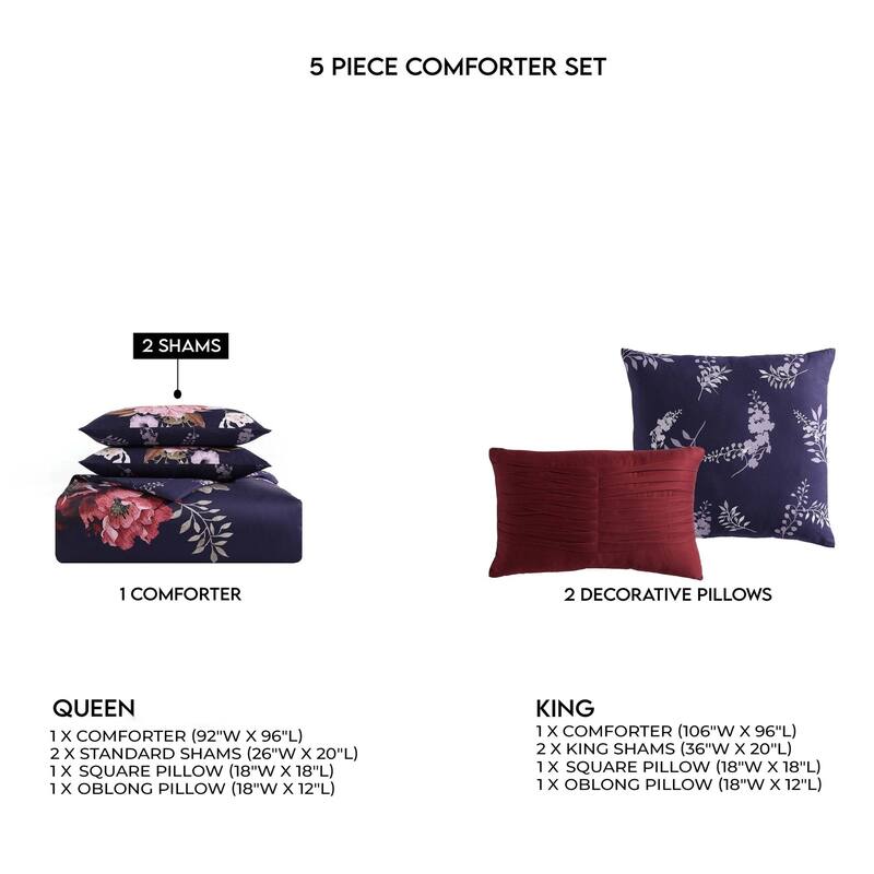Bebejan Deep Purple Garden 100% Cotton 5-Piece Reversible Comforter Set