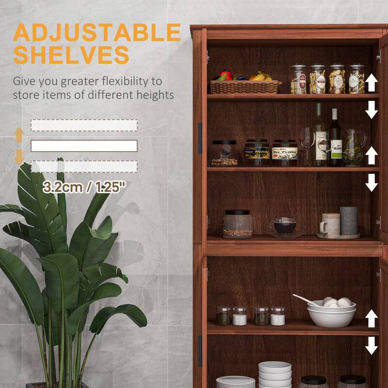 HOMCOM 64" Kitchen Pantry Cabinet, Freestanding Storage Cabinet with 4 Doors and 3 Adjustable Shelves for Dining Room