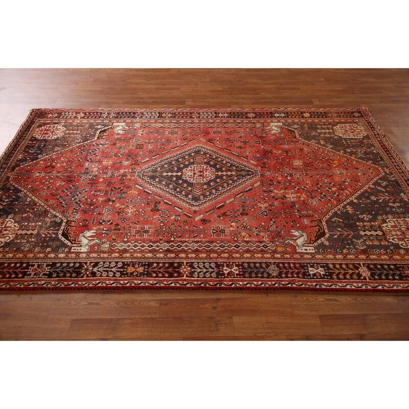 Shiraz Persian Vintage Area Rug Handmade Wool Carpet - 5'2"x 8'2"