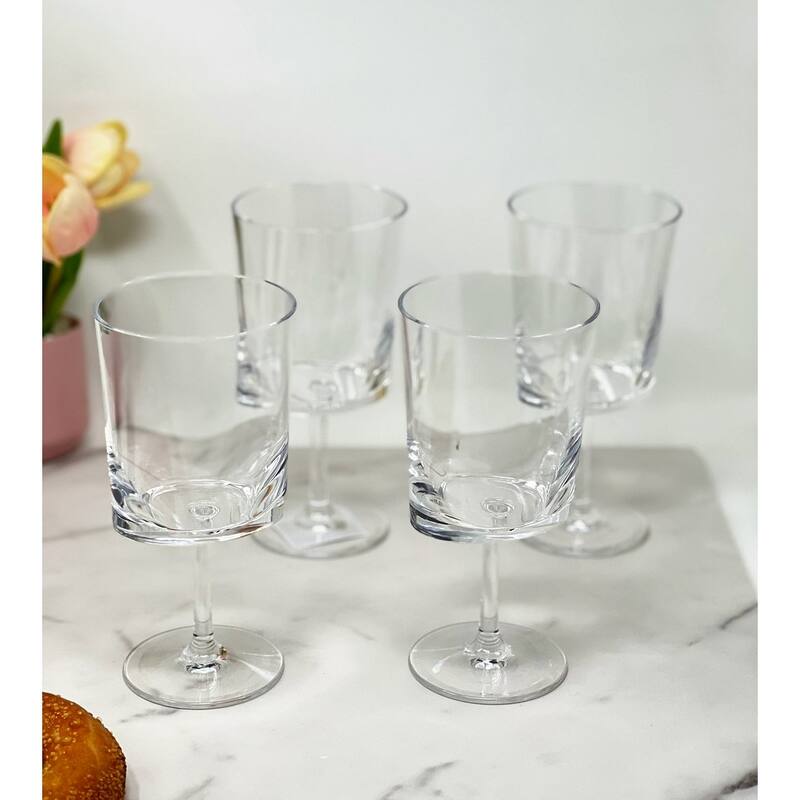 Oval Halo Plastic Wine Glasses Set of 4 (12oz), BPA Free Tritan Wine Glass Set, Unbreakable - Clear