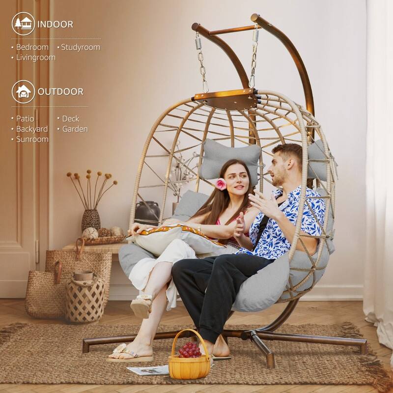 FINCATI Indoor Double Egg Chair, 700 lbs Extra-large 2 Person Double Egg Chair, Cozy Swing Chair, Oversized Hanging Egg Chair