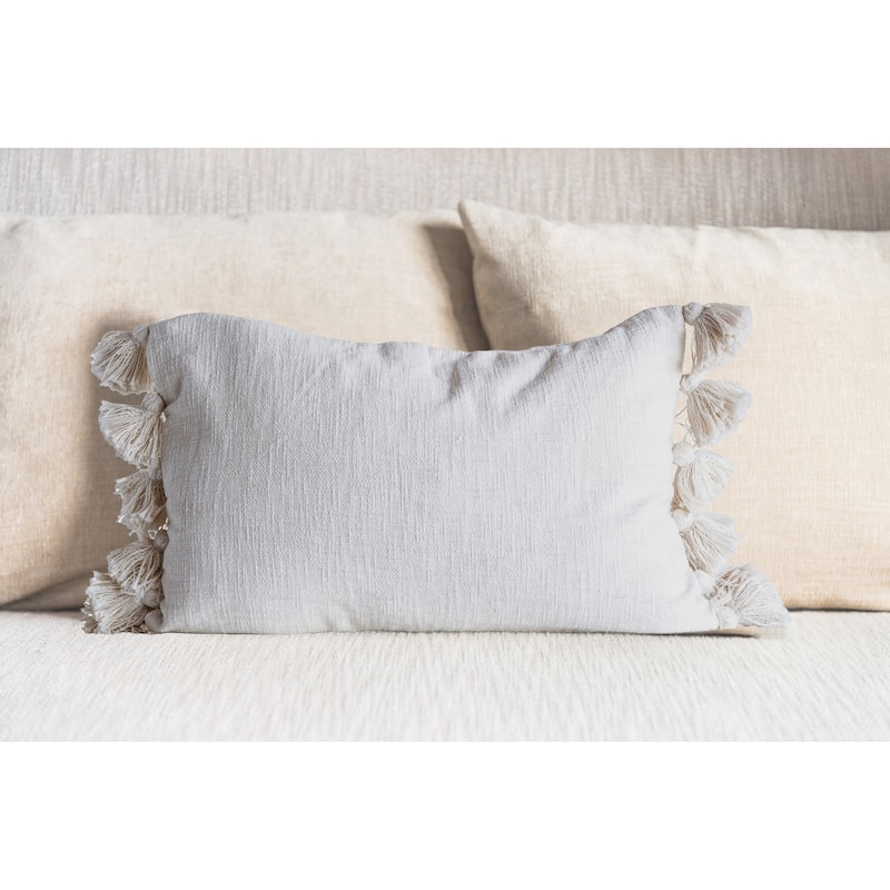Woven Cotton Slub Lumbar Pillow with Tassels
