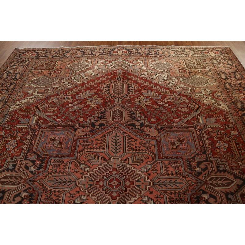 Vintage Vegetable Dye Heriz Persian Wool Area Rug Hand-knotted Carpet - 9'10" x 12'9"