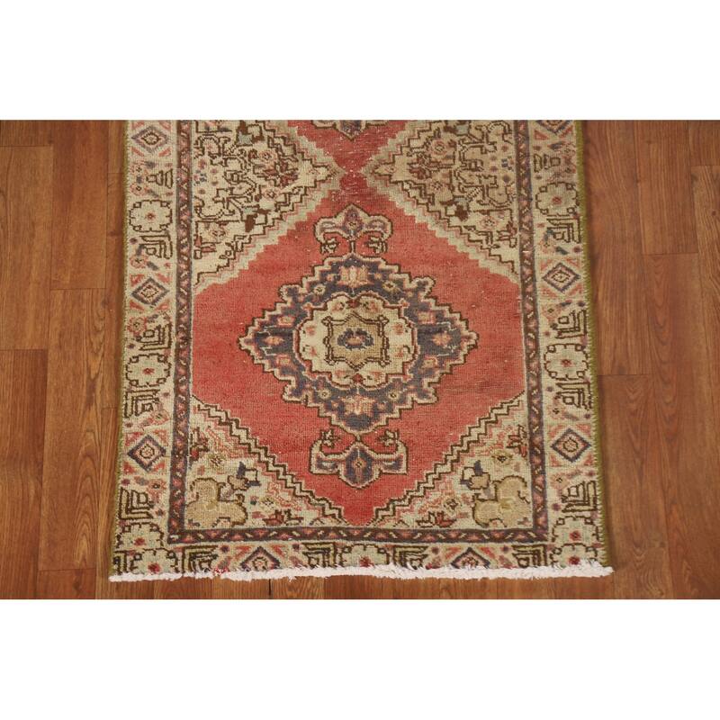 Geometric Tabriz Persian Vintage Runner Rug Handmade Wool Carpet - 2'4"x 8'6"
