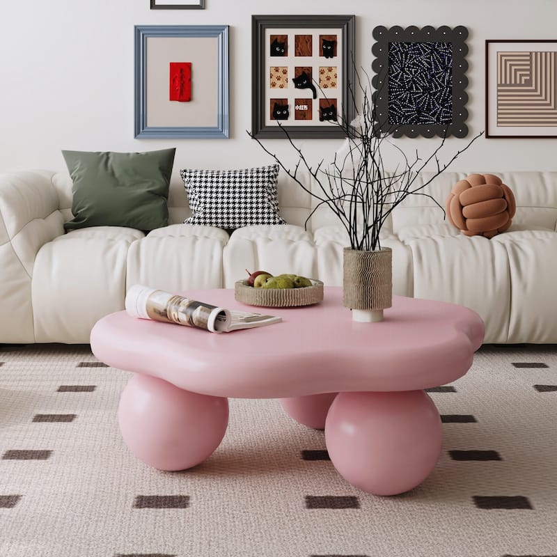 Cloud Shaped Coffee Table, Petal-Shaped Modern Minimalist Coffee Table with Spherical Legs
