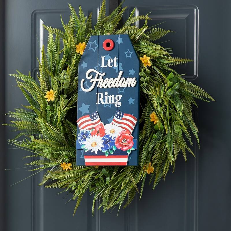 Glitzhome Patriotic/Americana Wooden Flag Sign Door Hangers Decor - Freedom
