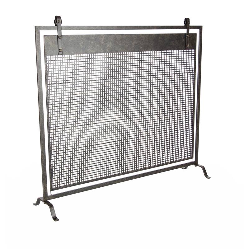Metal Geometric Suspended Grid Style Single Panel Fireplace Screen with Bolted Detailing - Copper or Black - Roche River Decor - Black