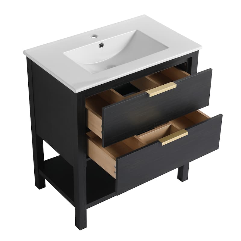 Bathroom Vanity With Sink In 30 Inch, Freestanding Bathroom Vanity With 2 Soft Close Drawers