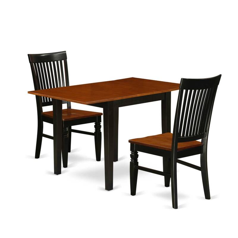 HomeStock 3-Pc Black and Cherry Finish Solid Wood Top Dining Table Set
