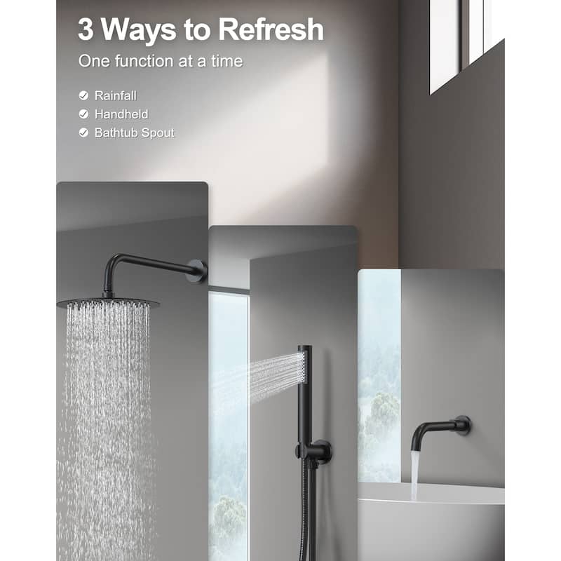 GRANDJOY 3-in-1 Shower Faucet System 10 Inch Rainfall Shower Head with Tub Spout Bathroom Shower Faucets