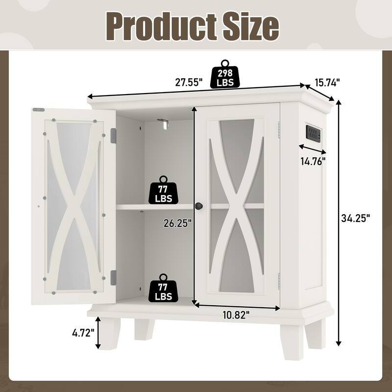 Anmytek Farmhouse 10-20 Gallon Aquarium Tank Stand with Power Outlets, Adjustable Shelves and Storage Cabinet