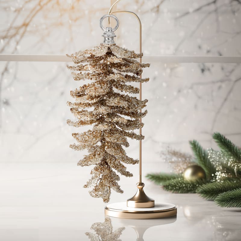 10" Iced Pinecone Ornament Set of 2 - Gold