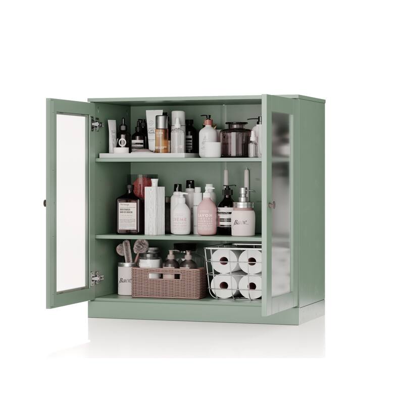 Palace Imports 100% Solid Wood 32" Bathroom Cabinet with Frosted Glass Doors and Adjustable Shelves