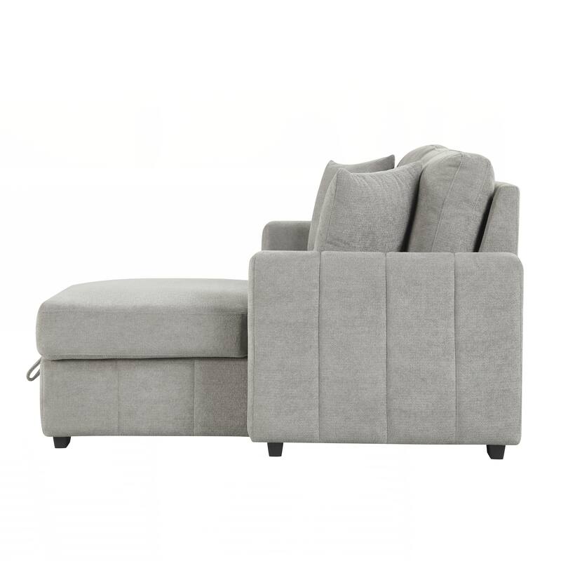L-Shaped Sectional Sleeper Sofa with Reversible Storage Chaise, Drop-Down Center Back Cushion with Dual Cup Holders