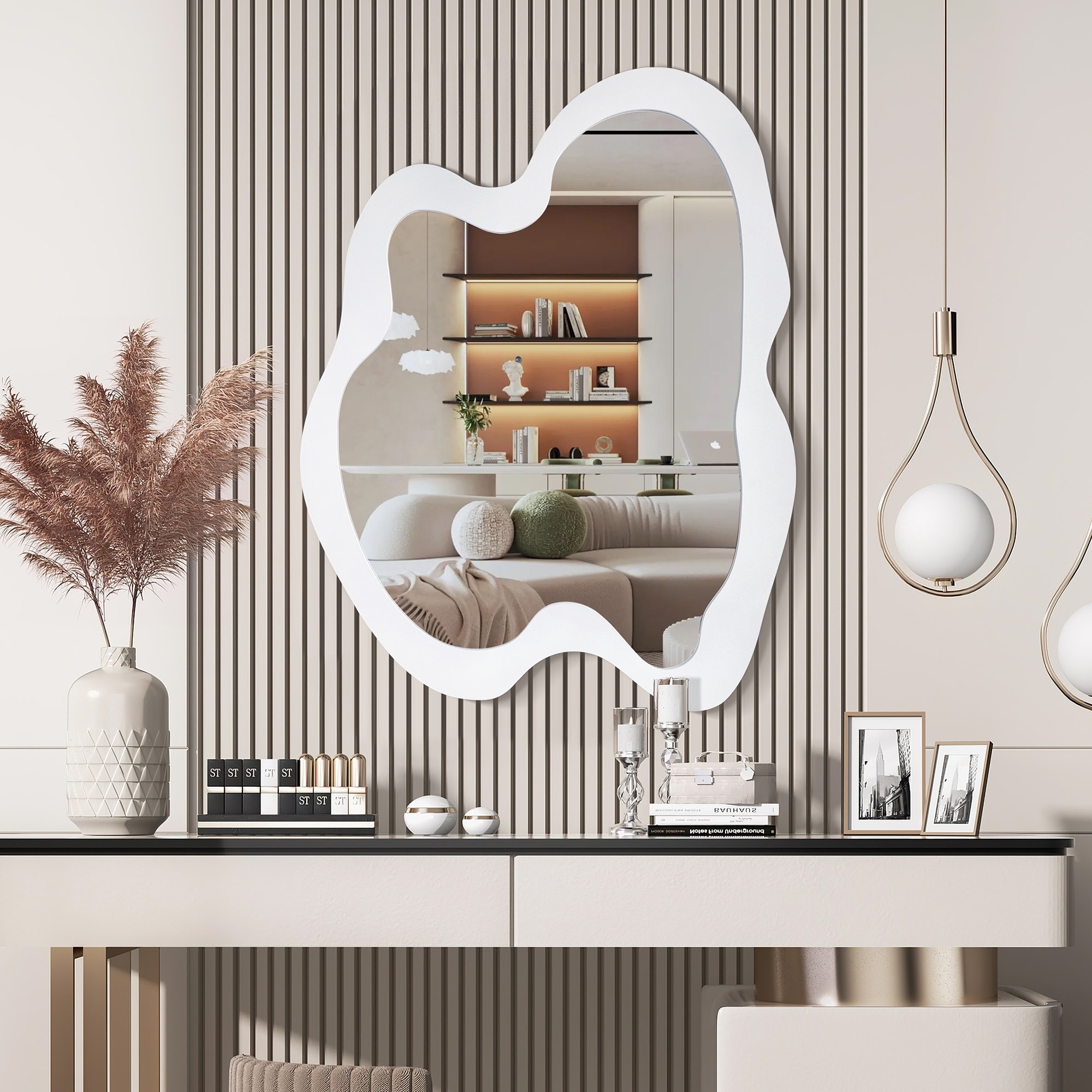 Wood Frame Decorative Asymmetrical Mirror Irregular Wall Mirror