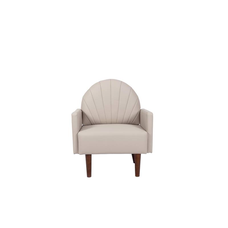 Contemporary Shell-shaped Amchair with Upholstery and Wooden Legs, Suitable for Living Rooms - Khaki
